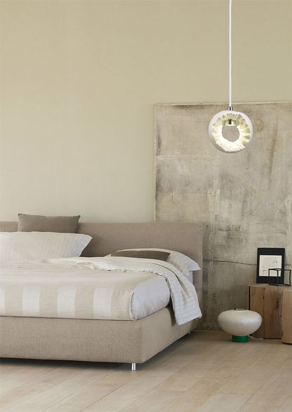 Diyas Salvio 15cm Ceramic Round Sculpture  1 x 3W LED 4200K Chrome/White, 3yrs Warranty Ceiling Pendant Light Fitting