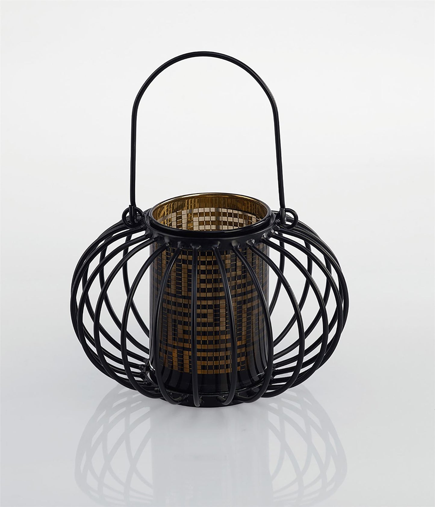 Diyas Home (DH) Orbit Candle Holder Small Black/Laser Pattern Glass Art