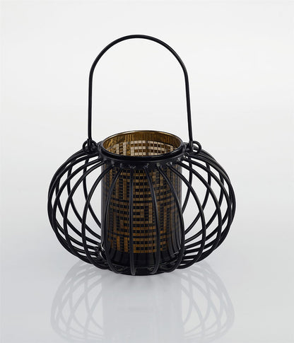 Diyas Home (DH) Orbit Candle Holder Small Black/Laser Pattern Glass Art