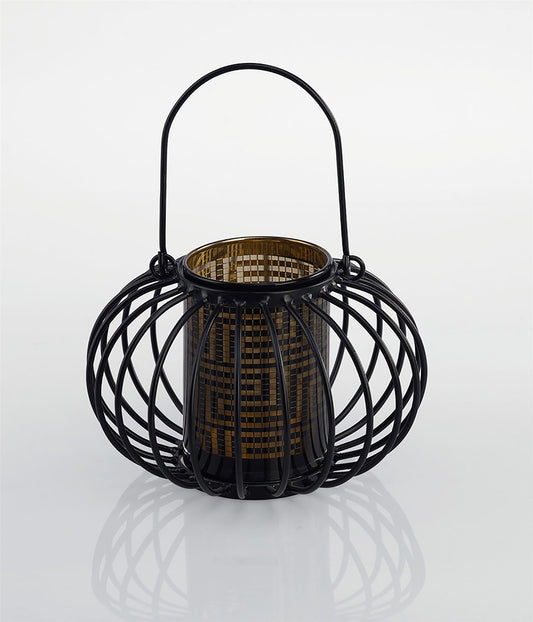 Diyas Home (DH) Orbit Candle Holder Small Black/Laser Pattern Glass Art