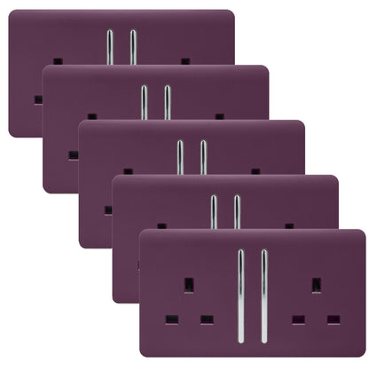 Trendi 2 Gang Artistic Modern Glossy 13 Amp Switched Tactile Plug Socket Plum (5 Pack)