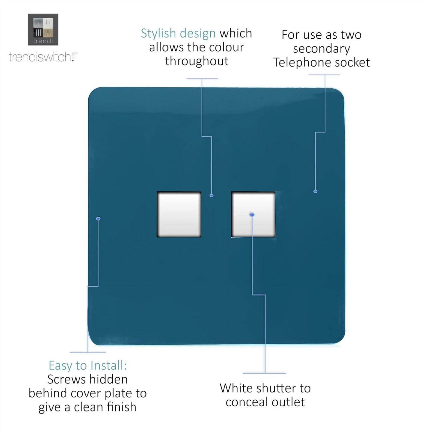 Trendi Artistic Modern Glossy Tactile 2 Gang Telephone Socket Midnight Blue