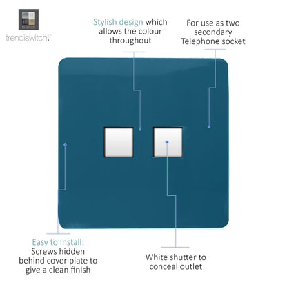 Trendi Artistic Modern Glossy Tactile 2 Gang Telephone Socket Midnight Blue