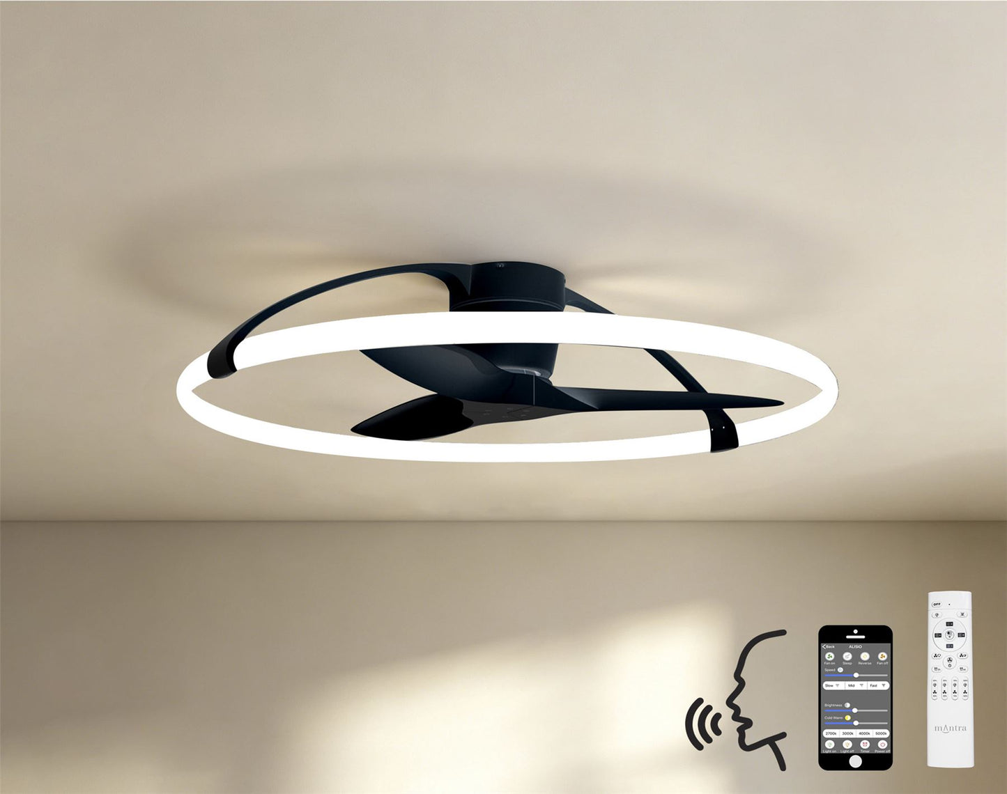 Nepal 105cm 75W LED Dimmable Light With Built-In 35W DC Reversible Fan, Black Finish c/w Remote Control, APP & Alexa/Google Voice Control, 7200lm