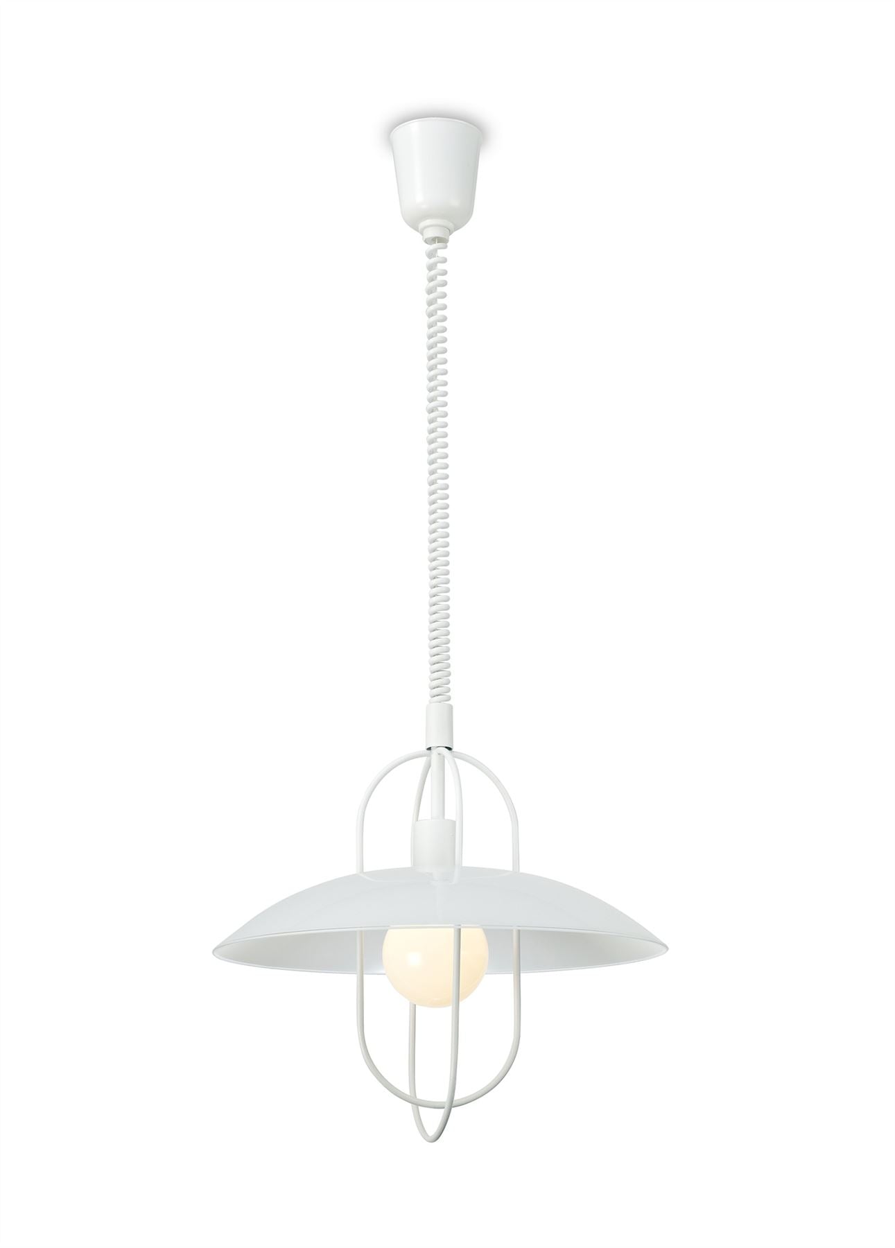 Deco Riva Rise & Fall Pendant 1 Light E27, Matt White/Opal White Glass Shade