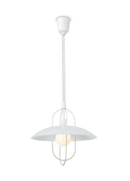 Deco Riva Rise & Fall Pendant 1 Light E27, Matt White/Opal White Glass Shade