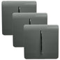Trendi 1 Gang 2 Way 240V Screwless Artistic Modern Glossy 10 Amp Chrome Rocker Electrical Wall Light Switch in Charcoal Grey ( 3 pack)