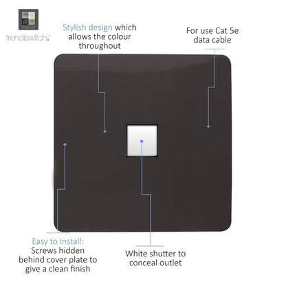 Trendi Artistic Modern Glossy Tactile RJ45 Cat 5e Ethernet Socket Dark Brown
