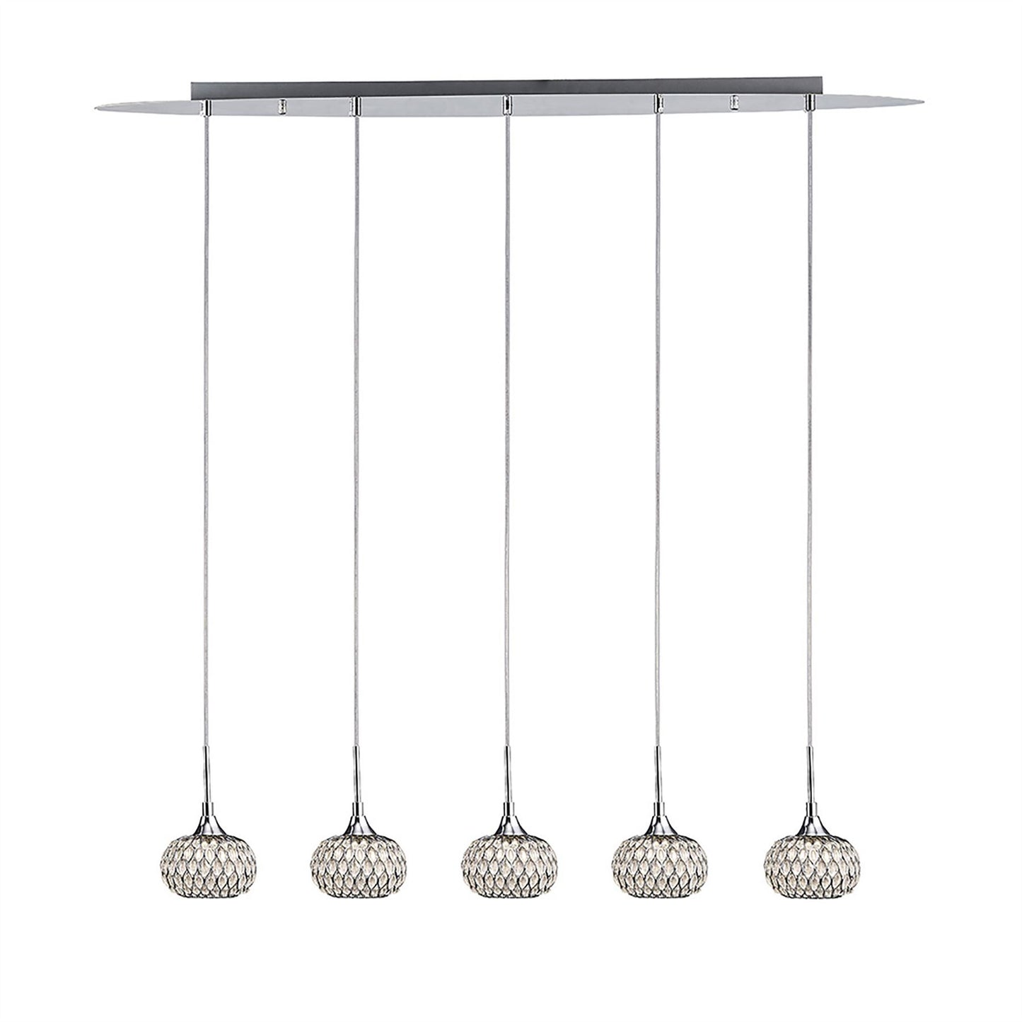 Diyas Chelsie Linear  5 Light G9 Line Polished Chrome/Clear Beaded Glass Ceiling Pendant Light Fitting