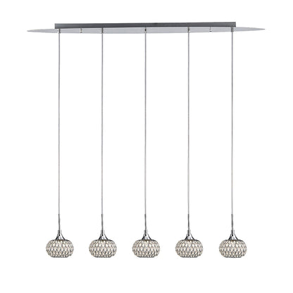 Diyas Chelsie Linear  5 Light G9 Line Polished Chrome/Clear Beaded Glass Ceiling Pendant Light Fitting