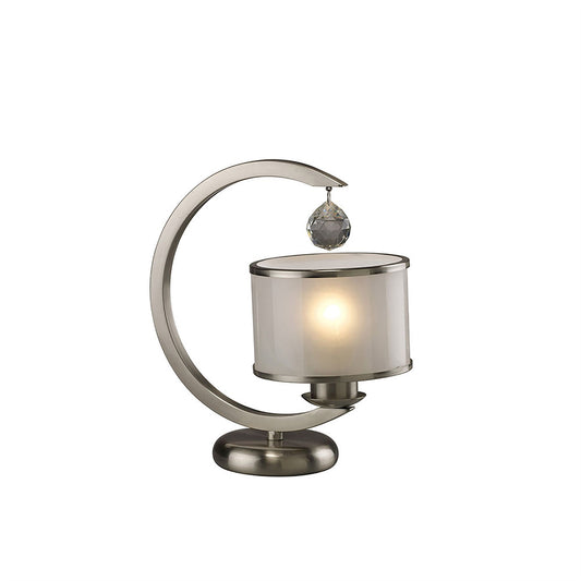 Diyas Lincoln Crystal Table Lamp 1 Light E27 Satin Nickel & Glass Shade