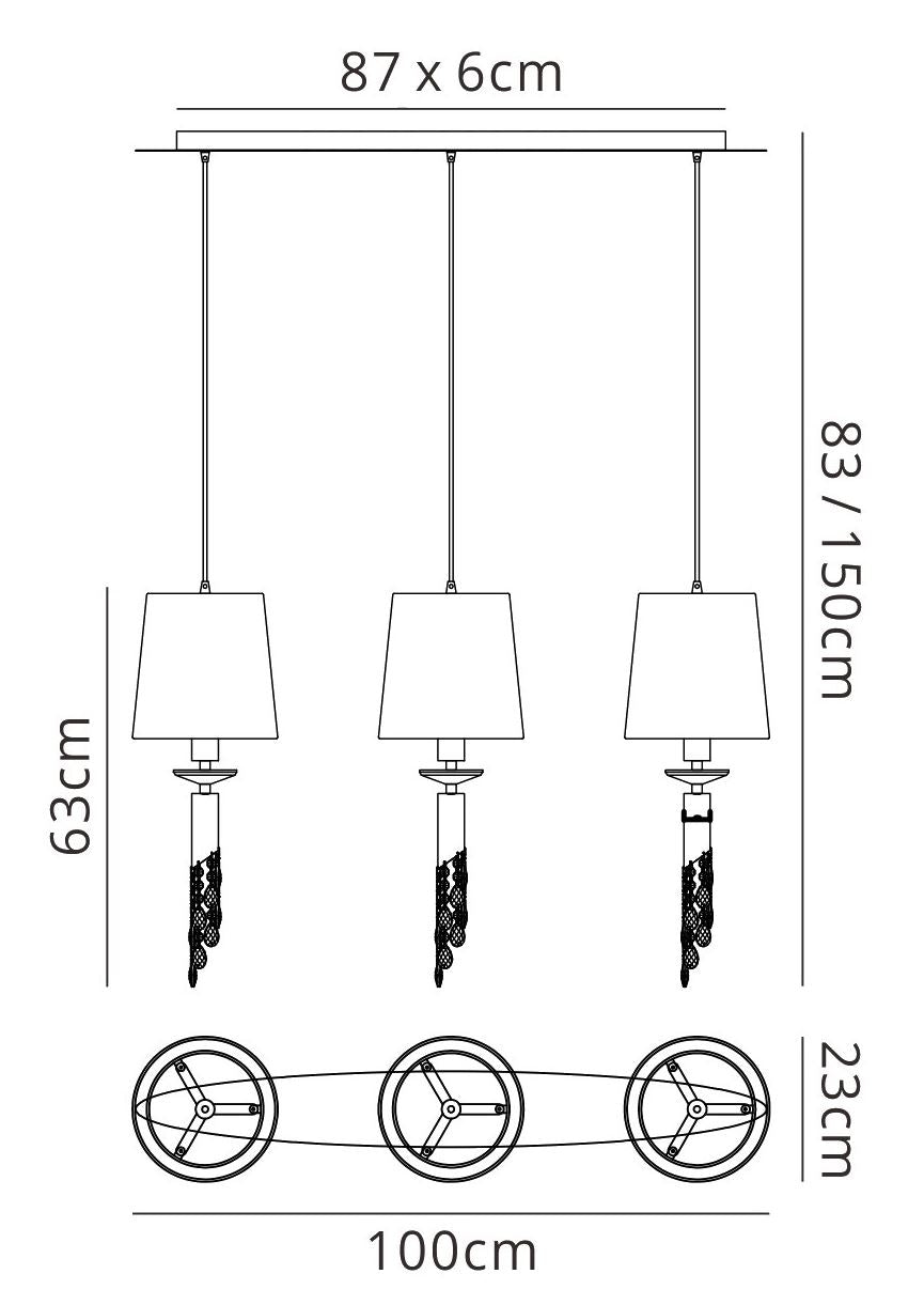 Mantra M3855 Tiffany Linear Pendant 3+3 Light E27+G9 Line, Polished Chrome with White Shades & Clear Crystal
