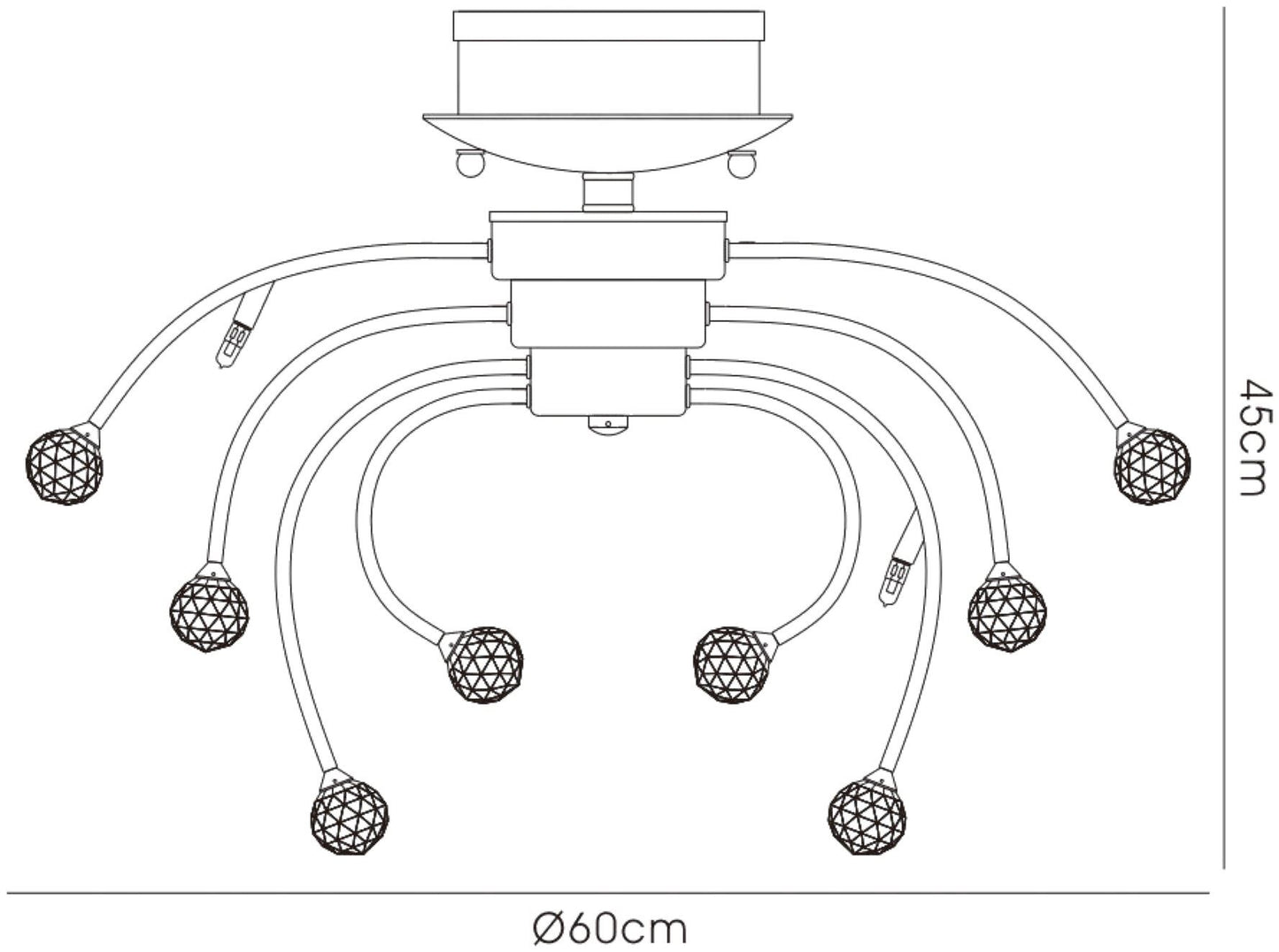 Diyas Xeena 60cm  10 Light G4 French Gold/Crystal, NOT LED/CFL Compatible Ceiling Light Fitting