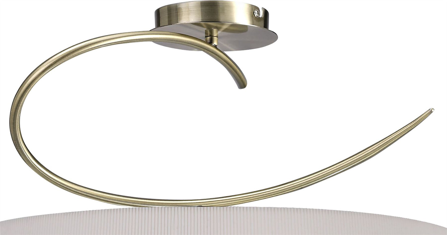 Mantra Mara 55cm Semi Flush 4 Light E27 Round, Antique Brass with Ivory White Shade