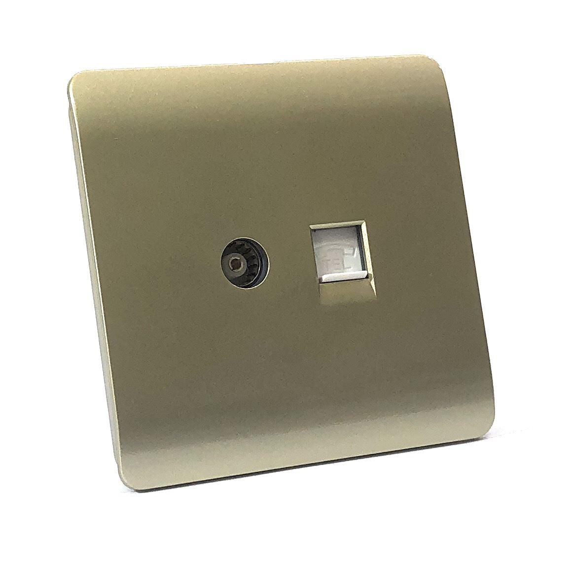 Trendi  TV Co-axial Socket + RJ45 Cat 5e & Cat 6 PC Ethernet Socket Gold