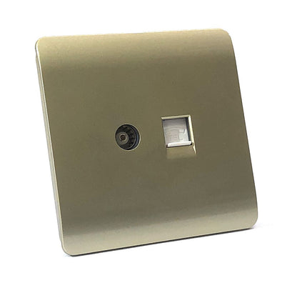 Trendi  TV Co-axial Socket + RJ45 Cat 5e & Cat 6 PC Ethernet Socket Gold