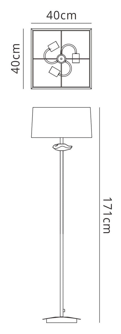 Mantra Akira Floor Lamp 3 Light E27, Antique Brass with Cream Shade