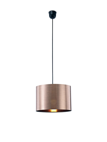 Deco Dako Black Pendant 1 Light E27 with 300 x 200mm Metallic Copper Finish Cylinder Shade, c/w Ceiling Bracket