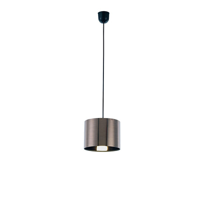 Deco Dako Black Pendant 1 Light E27 with 200 x 150mm Metallic Gun Metal Finish Cylinder Shade, c/w Ceiling Bracket