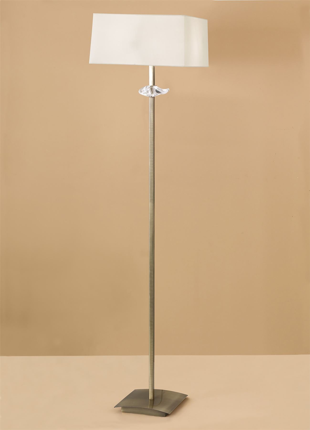 Mantra Akira Floor Lamp 3 Light E27, Antique Brass with Cream Shade