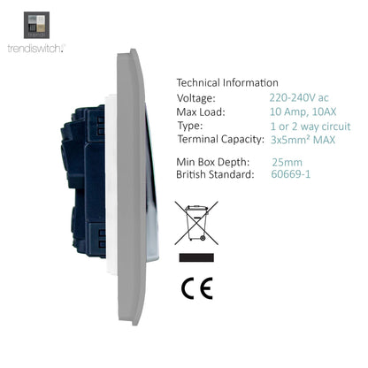 Trendi 4 Gang 2 Way Artistic Modern Glossy 10 Amp Rocker Tactile Light Switch Light Grey