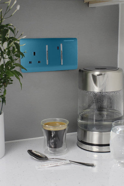 Trendi Artistic Modern Glossy 45 A Cooker Switch & Plug Socket Inc Neon Insert Ocean Blue