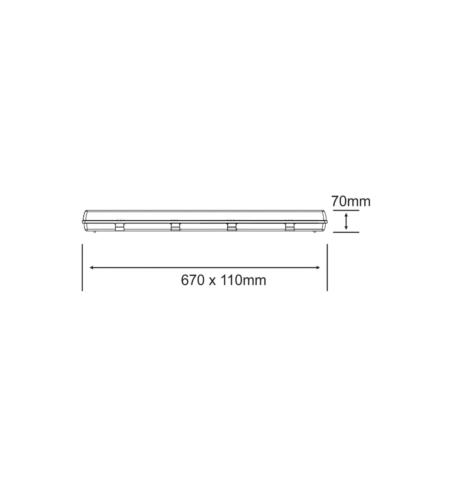 Techtouch Linesta 0.6m, Double Tube, IP65, Surface Mounted Fitting, Max 18W LED Tube (NOT SUPPLIED), 5yrs Warranty External