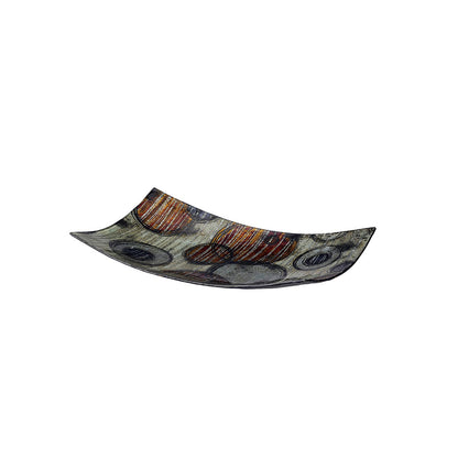 Diyas Home (DH) Ambre Glass Art Platter Rectangle Large Red/Orange/Multi-Colour Glitter