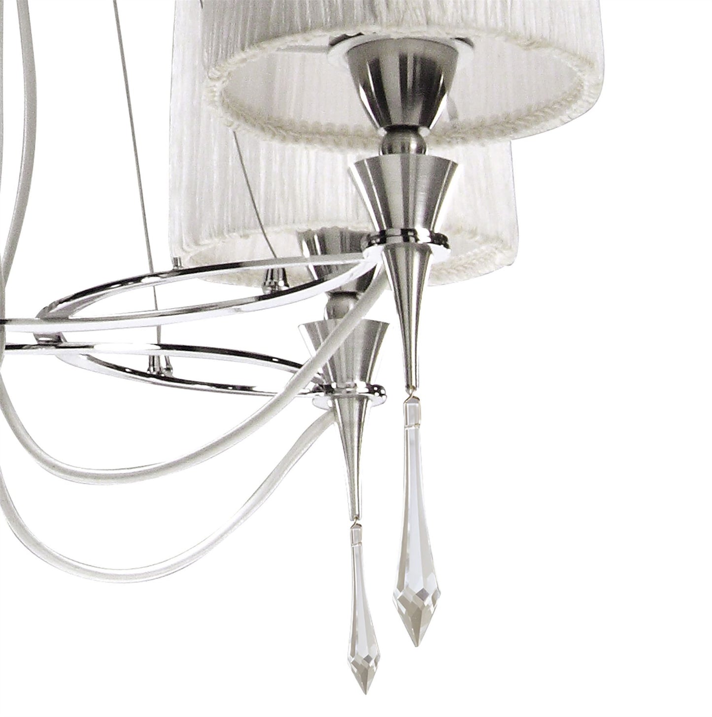 Mantra Lucca 71cm Pendant 4 Light E27, Polished Chrome with White Shades & Clear Crystal