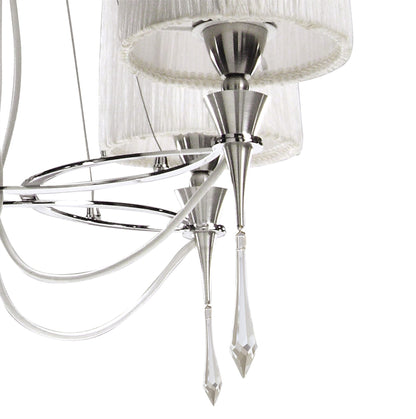Mantra Lucca 71cm Pendant 4 Light E27, Polished Chrome with White Shades & Clear Crystal