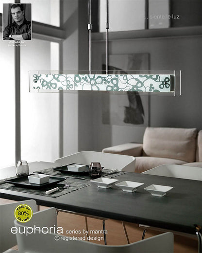 Mantra Euphoria Linear Pendant 2 Light T5, Polished Chrome, Opal White Glass, NOT LED, CFL Compatible