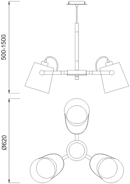 Mantra M5461 Nordica II Position Pendant 3 Light 3x23W E27, White/Beech with White Shades
