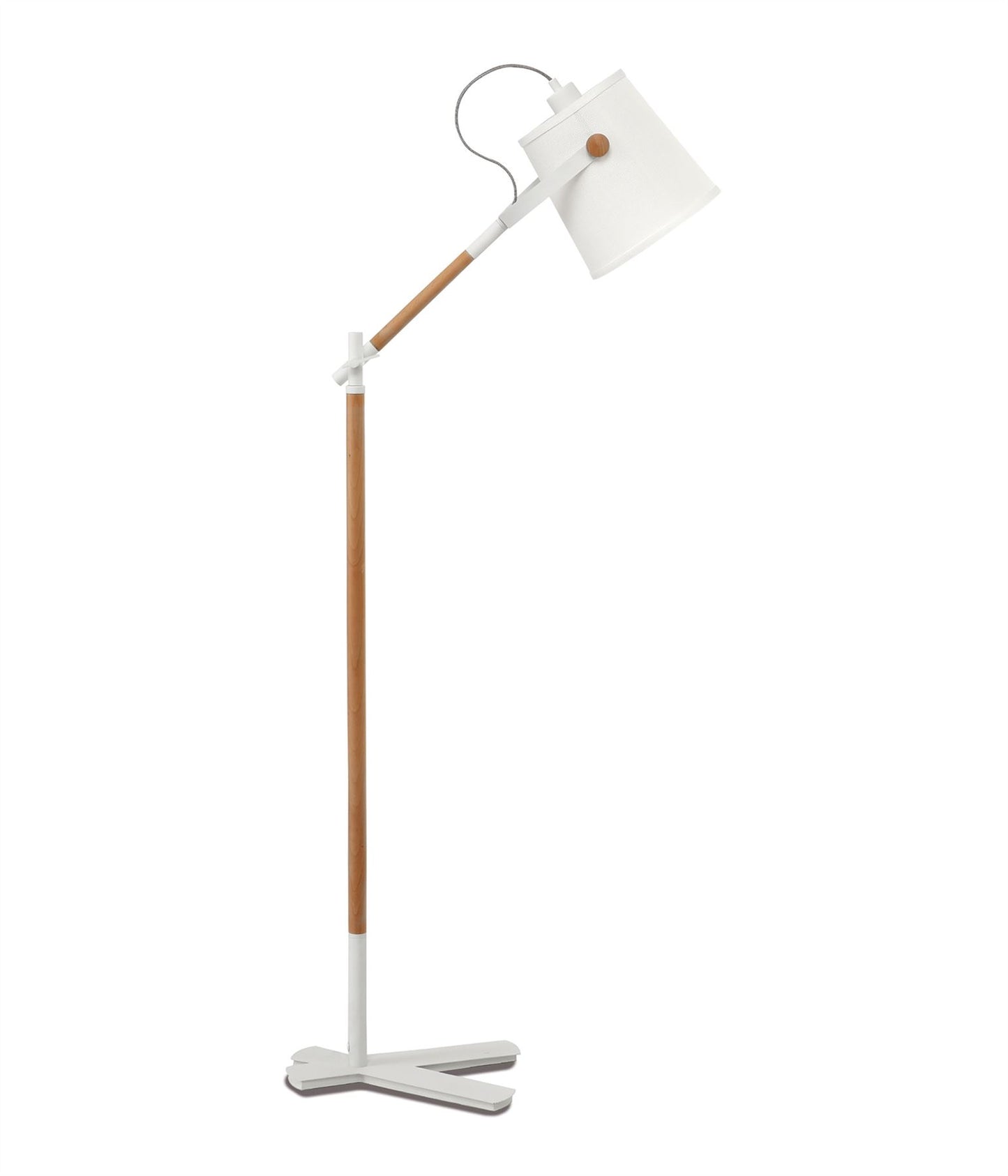 Mantra M4920 Nordica Floor Lamp with White Shade 1 Light E27, Matt White/Beech with Ivory White Shade