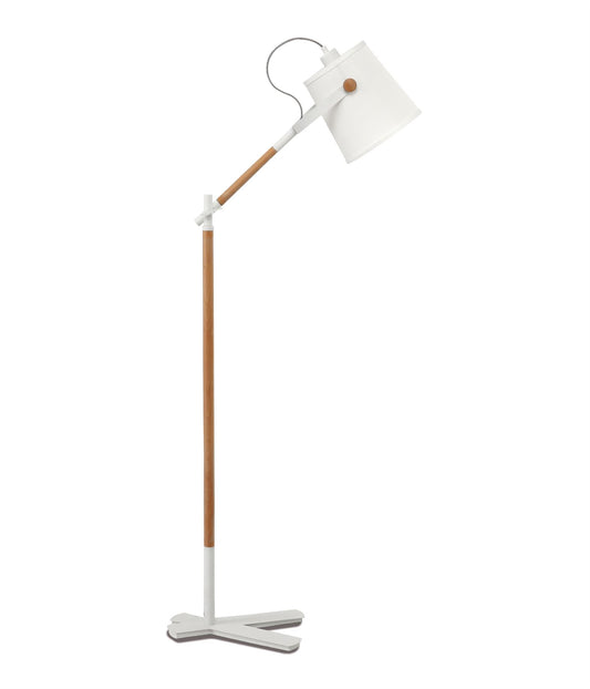 Mantra M4920 Nordica Floor Lamp with White Shade 1 Light E27, Matt White/Beech with Ivory White Shade