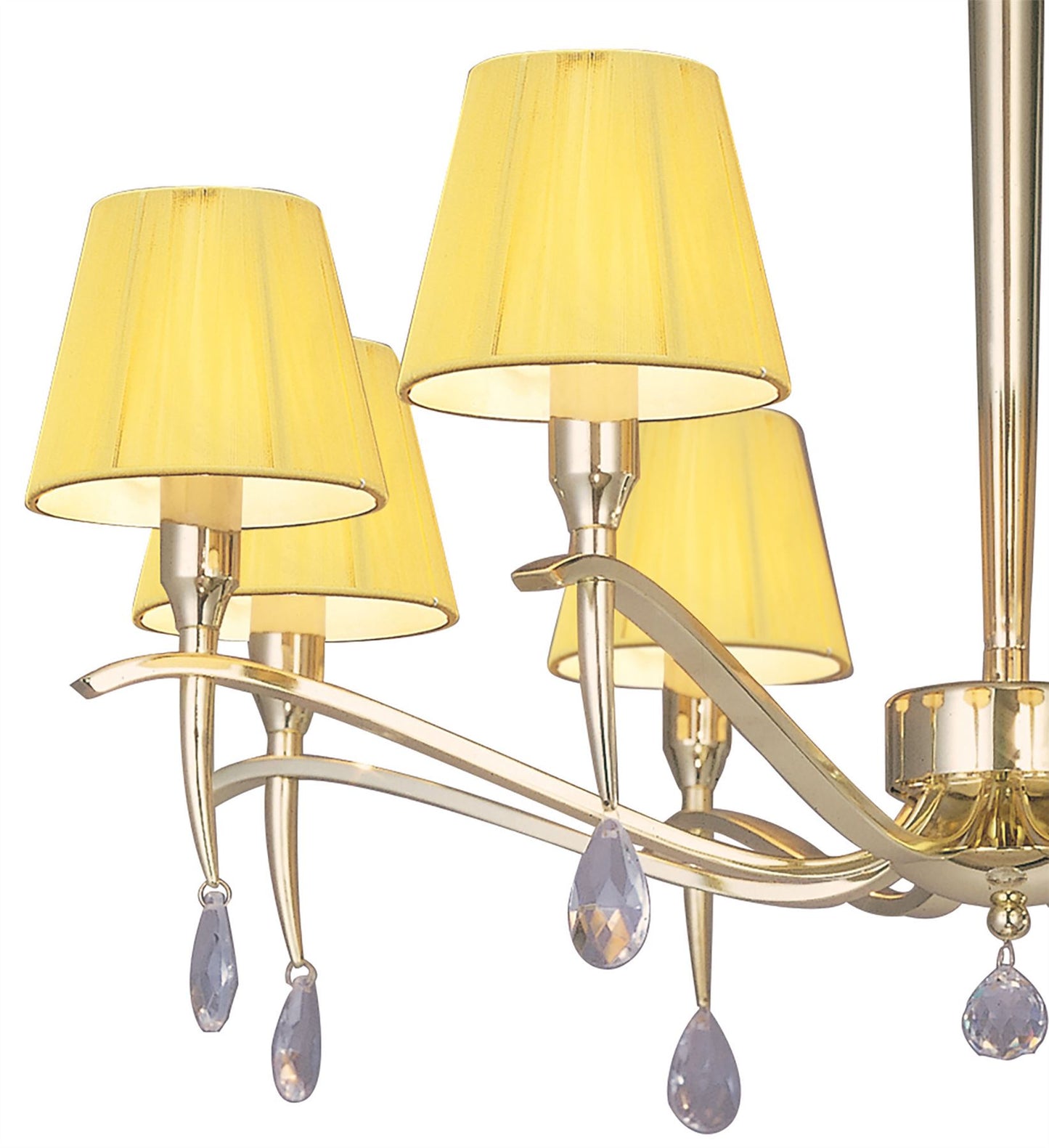 Mantra Siena 75cm Pendant Round 8 Light E14, Polished Brass with Amber Cream Shades and Clear Crystal