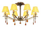 Mantra Siena 63cm Semi Flush Round 6 Light E14, Antique Brass with Amber Cream Shades and Amber Crystal