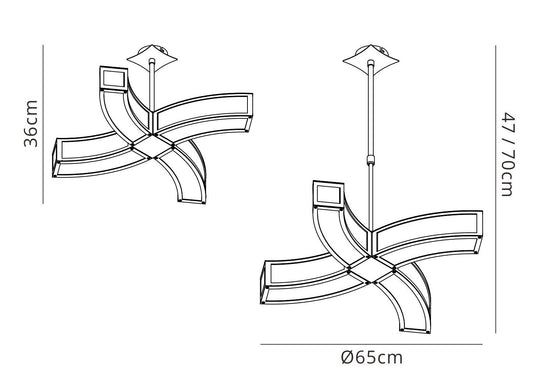 Mantra Duna 65cm E27 Pendant 4 Light L1 Curved, Polished Chrome/White Acrylic, CFL Lamps INCLUDED