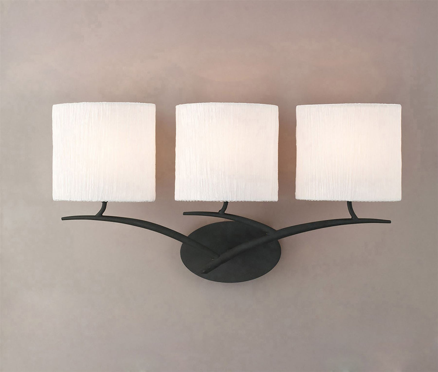 Mantra Eve Wall Light Switched 3 Light E27, Anthracite with White Oval Shades