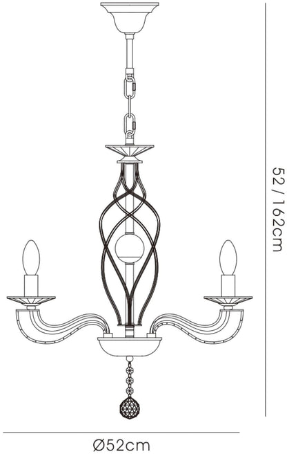 Diyas Santo 52cm  4 Light E14 Polished Chrome/Crystal Ceiling Pendant Light Fitting