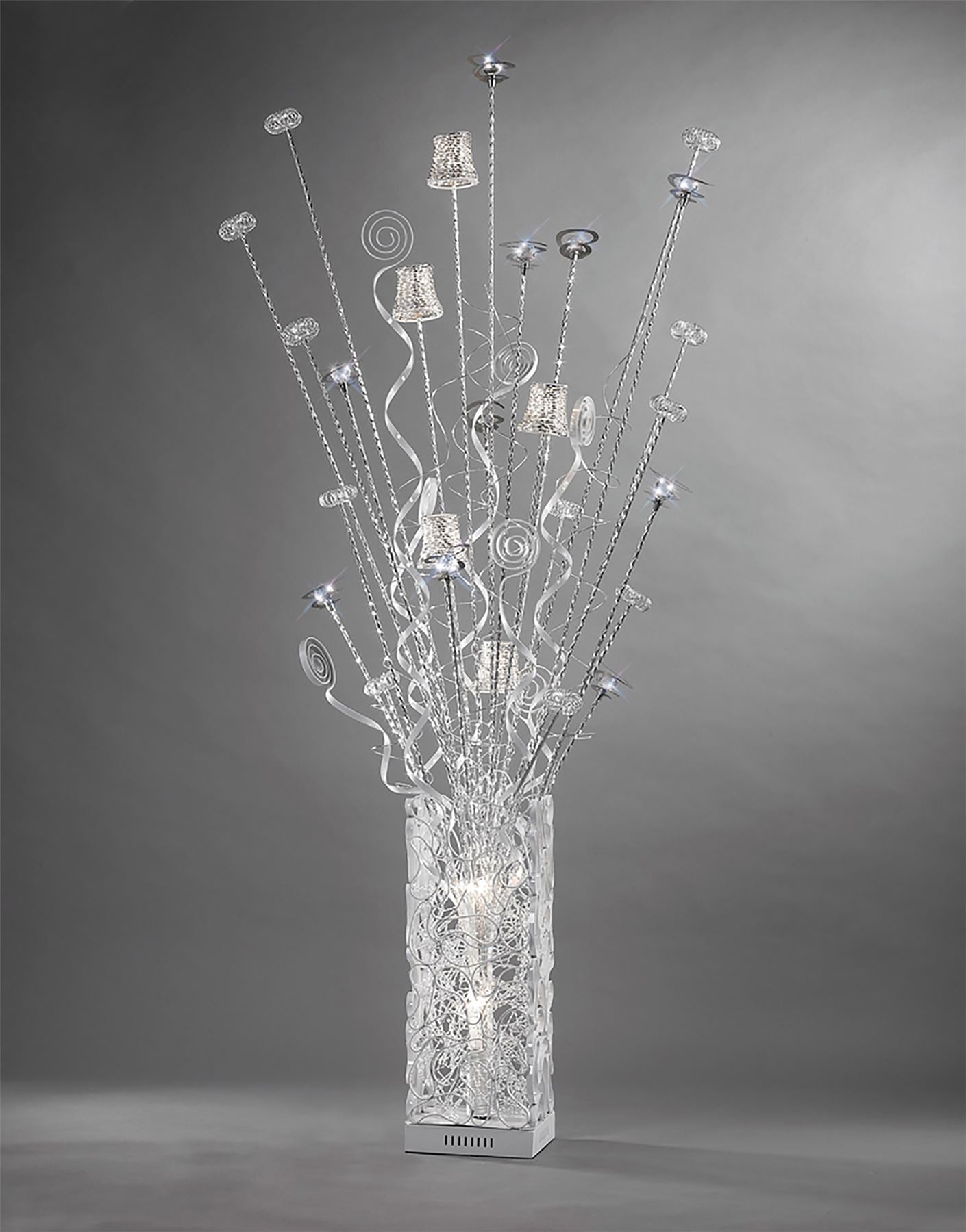 Diyas Home Koil Aluminium (DH) Koil Floor Lamp 7 Light G4 Aluminium/White/Crystal, NOT LED/CFL Compatible