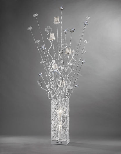 Diyas Home Koil Aluminium (DH) Koil Floor Lamp 7 Light G4 Aluminium/White/Crystal, NOT LED/CFL Compatible