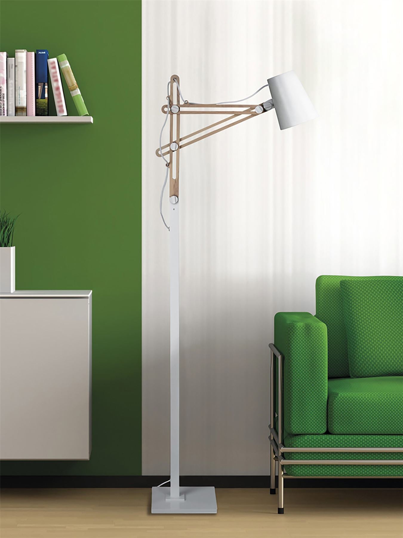Mantra M3774 Looker Floor Lamp 1 Light E27, Matt White/Beech