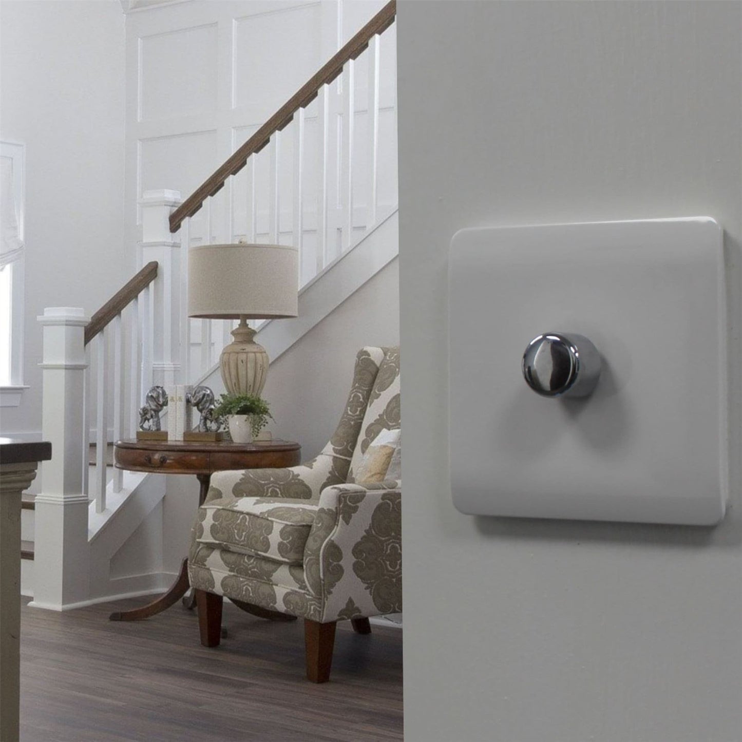 Trendi 1 Gang 2 Way 240V 100w LED Dimmer Screwless Raised Front Plate Plastic Artistic Modern Glossy 10 Amp Chrome Single Electrical Wall Light Switch in Sky - ART-LDMSK