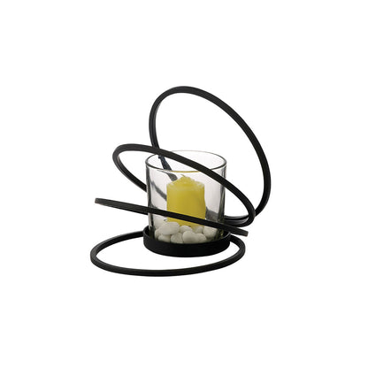 Diyas Home (DH) Oreo Candle Holder 4 Ring Small Black/Clear Glass Art