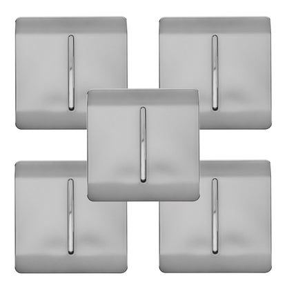 Trendi 1 Gang 2 Way 240V Screwless Artistic Modern Glossy 10 Amp Chrome Rocker Electrical Wall Light Switch in Brushed Steel (5 pack)