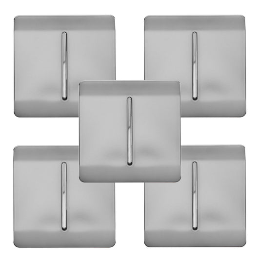 Trendi 1 Gang 2 Way 240V Screwless Artistic Modern Glossy 10 Amp Chrome Rocker Electrical Wall Light Switch in Brushed Steel (5 pack)