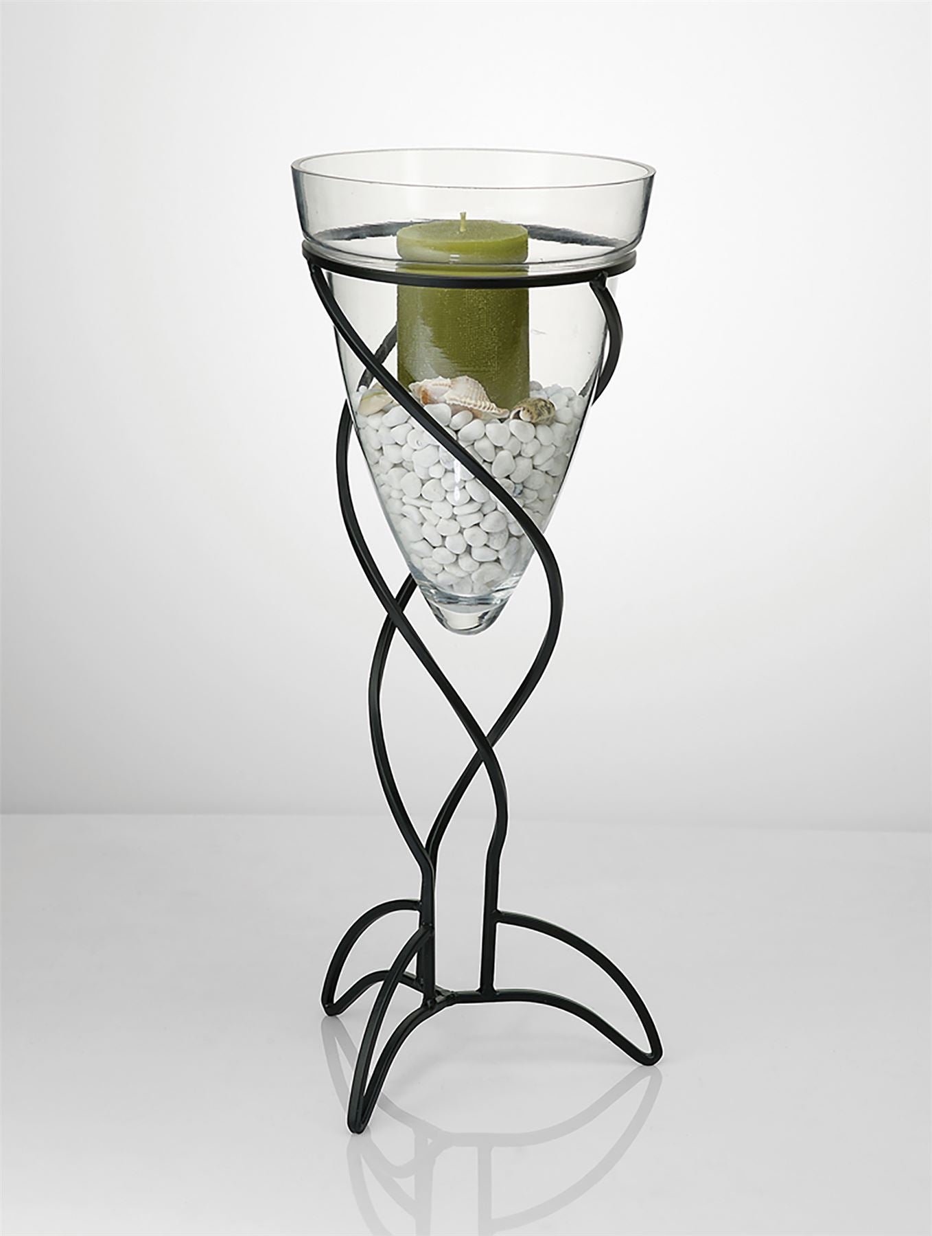 Diyas Home (DH) Tessa Cone Candle Holder 50.5Cm Black/Clear Glass Art