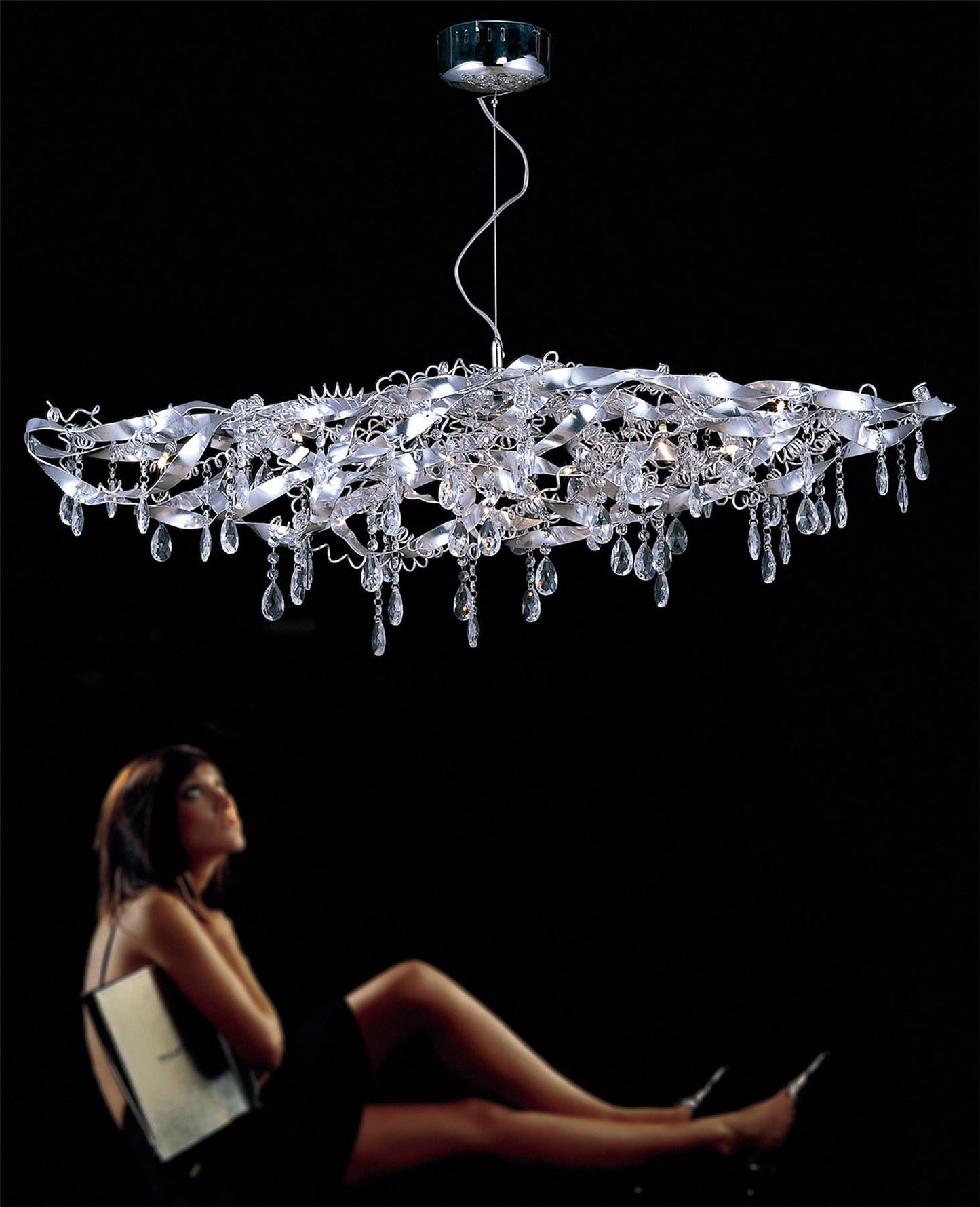 Diyas Fusion  Linear 10 Light G4 Polished Chrome/Crystal, NOT LED/CFL Compatible Ceiling Pendant Light Fitting
