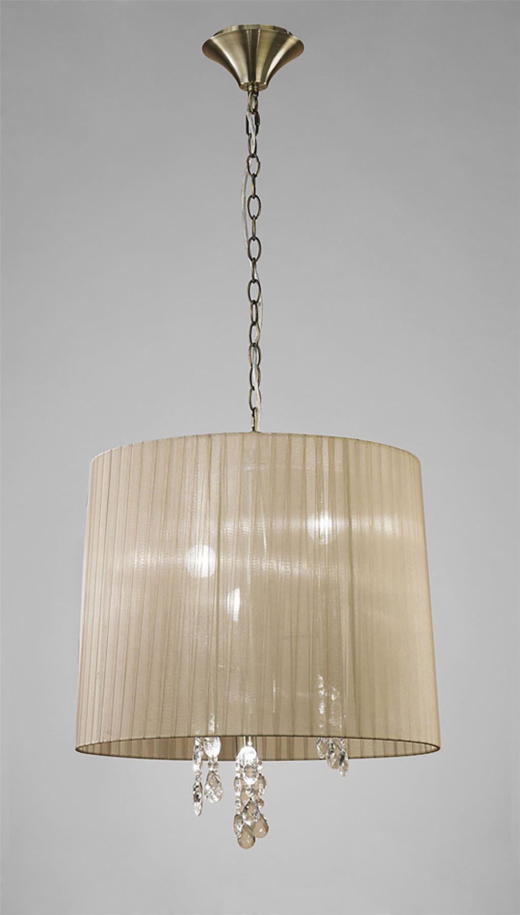 Mantra M3880 Tiffany Pendant 3+3 Light E14+G9, Antique Brass with Soft Bronze Shade & Clear Crystal