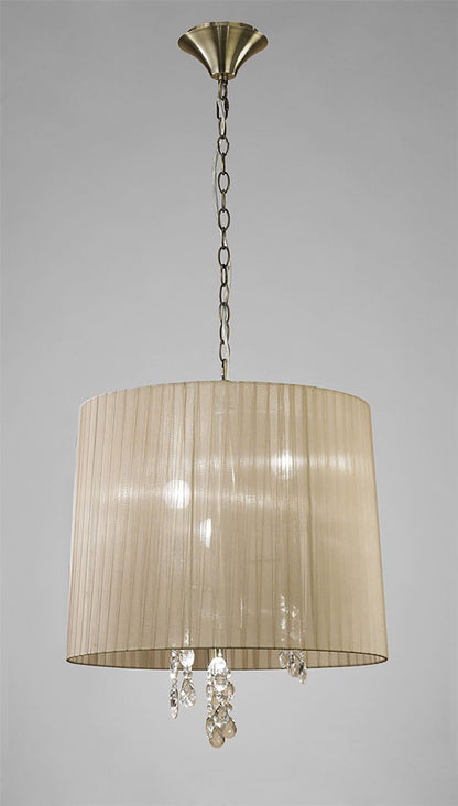Mantra M3880 Tiffany Pendant 3+3 Light E14+G9, Antique Brass with Soft Bronze Shade & Clear Crystal